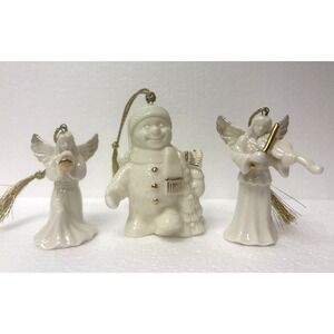 MIKASA Santa Snowman & Two Instrumental Angels‎ Porcelain Christmas Ornaments